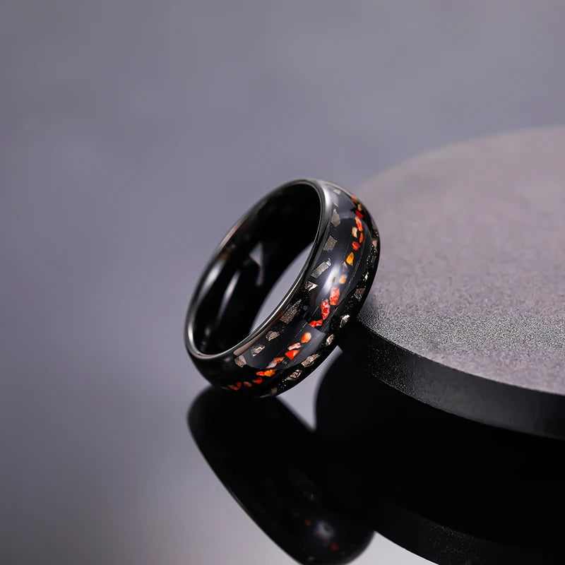 Black Tungsten Meteorite Dinosaur Bone Ring