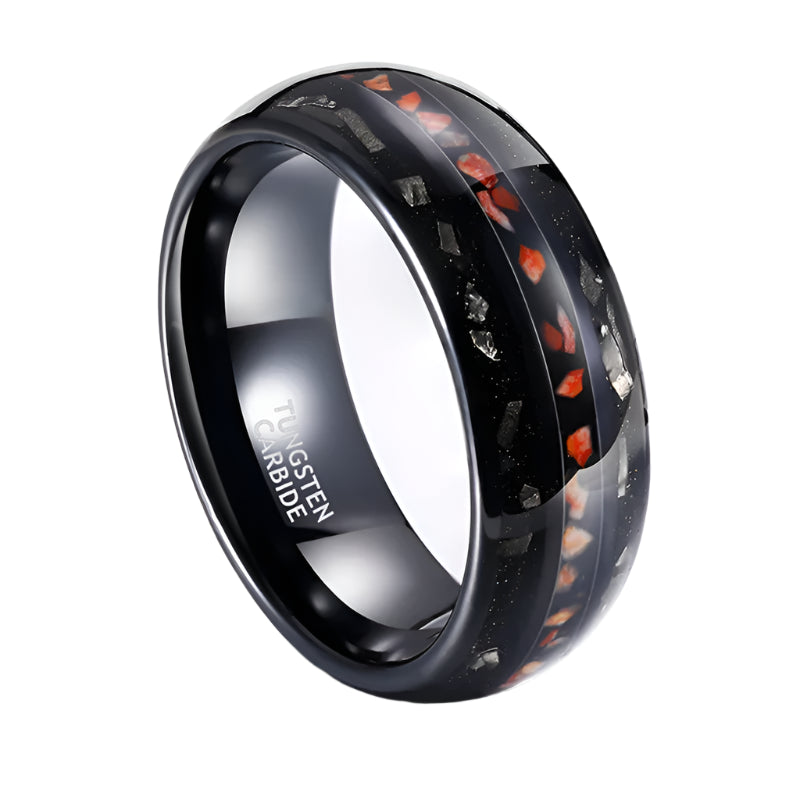 Black Tungsten Meteorite Dinosaur Bone Ring