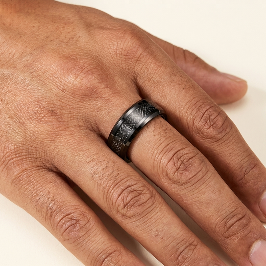 Black Tungsten Meteorite Ring