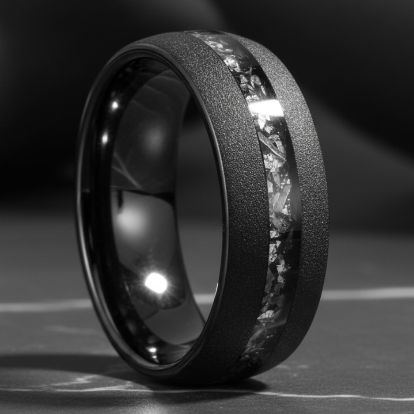 Black Tungsten Meteorite Ring - RealTungsten
