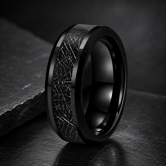 Black Tungsten Meteorite Ring