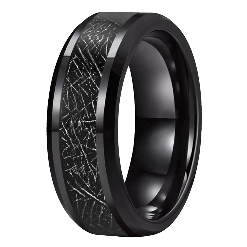 Black Tungsten Meteorite Ring