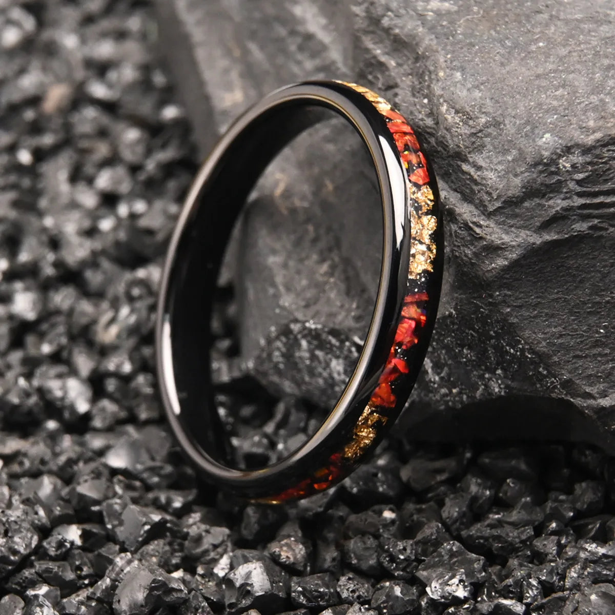 Black Tungsten Opal Ring