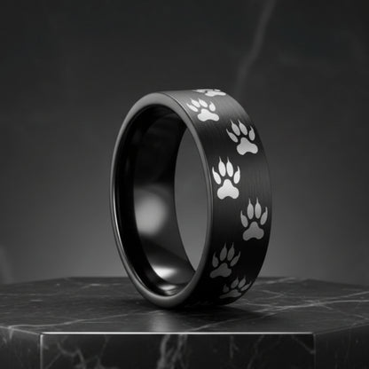 Black Tungsten Paw Print Ring