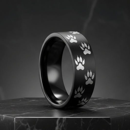 Black Tungsten Paw Print Ring