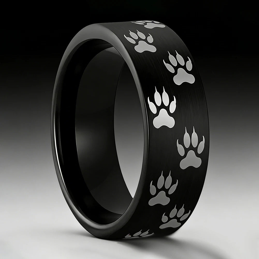 Black Tungsten Paw Print Ring