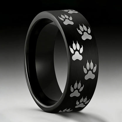 Black Tungsten Paw Print Ring