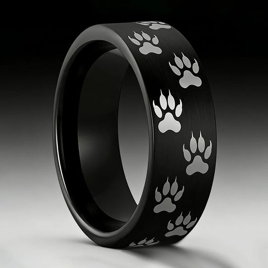 Black Tungsten Paw Print Ring