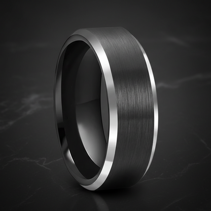Black Tungsten Ring 8mm – Diagonal Polished Wedding Band