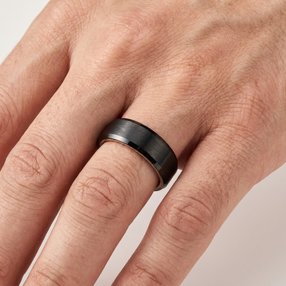 Black Tungsten Ring with Whiskey Barrel Wood Interior