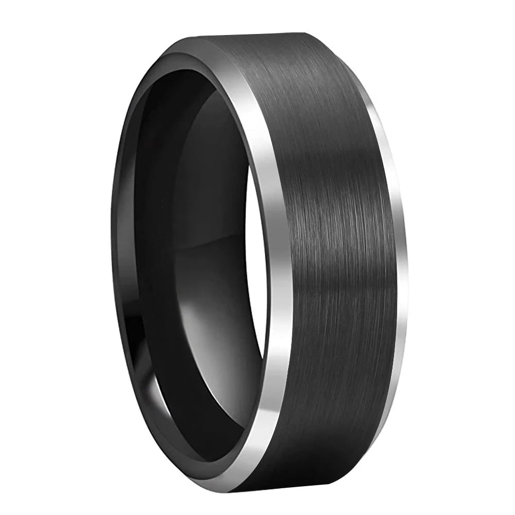Black Tungsten Ring 8mm – Diagonal Polished Wedding Band