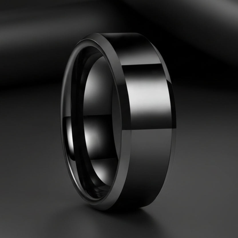 Black Tungsten Ring 8mm – Diagonal Polished Wedding Band