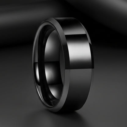 Black Tungsten Ring 8mm – Diagonal Polished Wedding Band