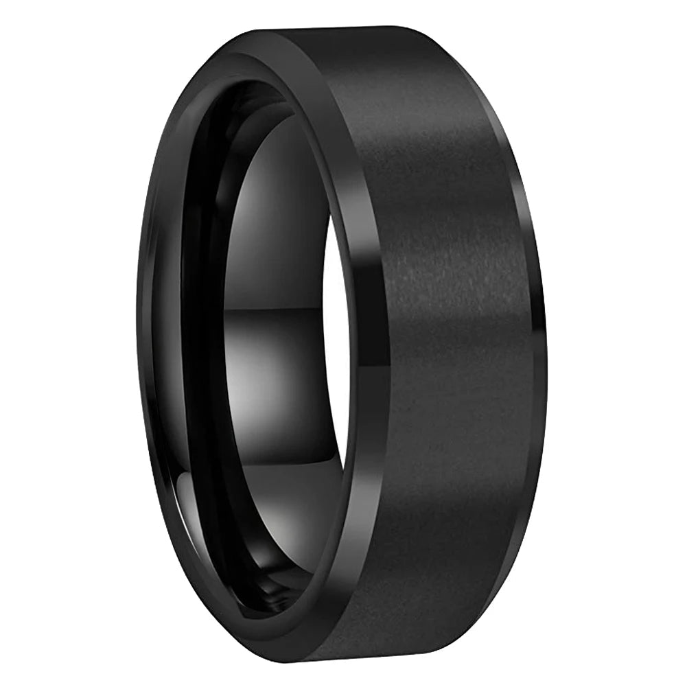 Black Tungsten Ring 8mm – Diagonal Polished Wedding Band