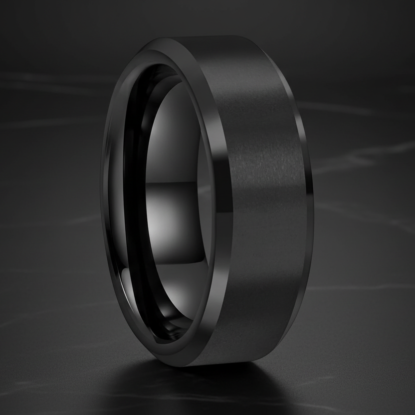Black Tungsten Ring 8mm – Diagonal Polished Wedding Band