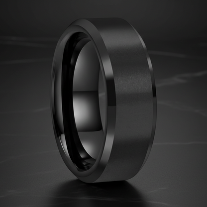 Black Tungsten Ring 8mm – Diagonal Polished Wedding Band