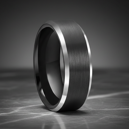 Black Tungsten Ring 8mm – Diagonal Polished Wedding Band