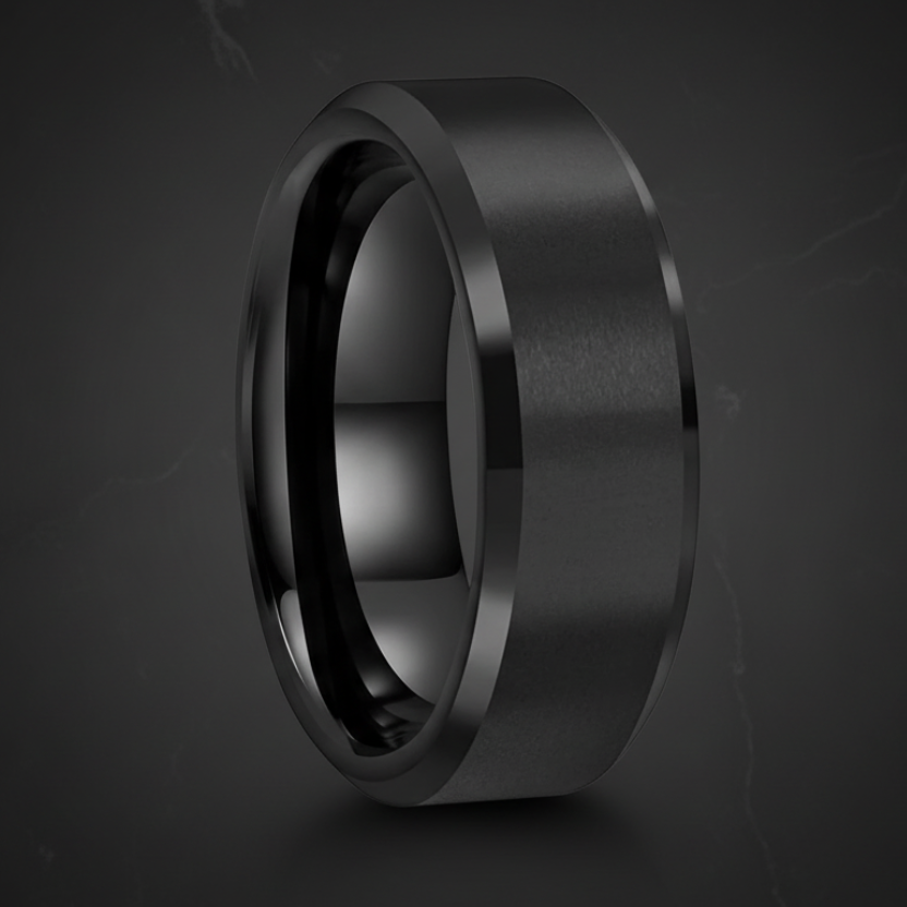 Black Tungsten Ring 8mm – Diagonal Polished Wedding Band