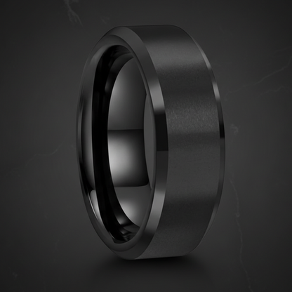 Black Tungsten Ring 8mm – Diagonal Polished Wedding Band