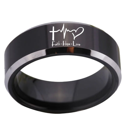 Black Tungsten Ring – Faith Hope Love Design