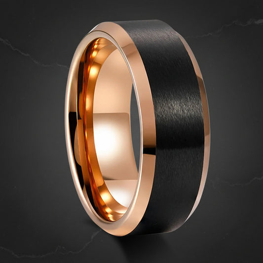 Black Tungsten Ring – Rose Gold Interior Wedding Band