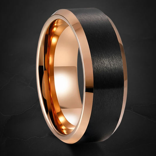 Black Tungsten Ring – Rose Gold Interior Wedding Band
