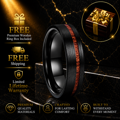 Black Tungsten Ring With wood inlay