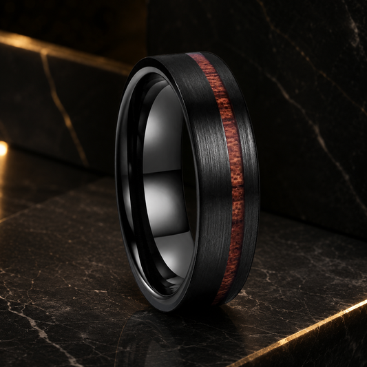 Black Tungsten Ring With wood inlay