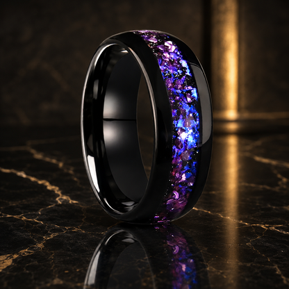 Black Tungsten Ring with Amethyst Inlay