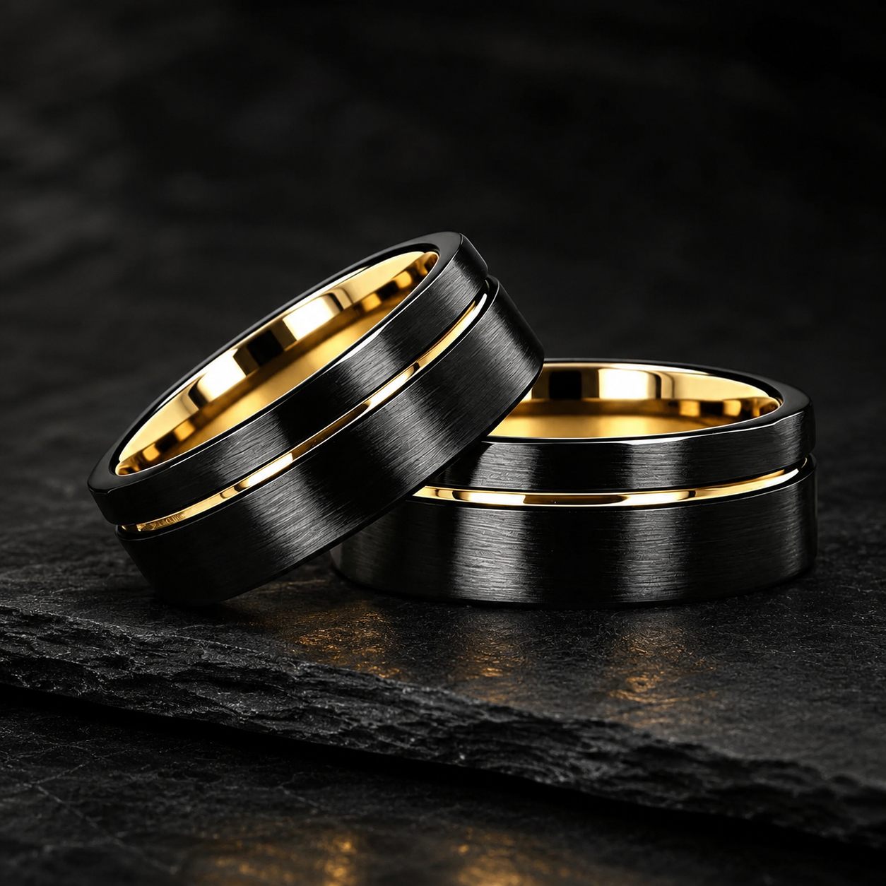 Black Tungsten Ring with Blue Groove Line