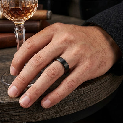 Black Tungsten Ring with Whiskey Barrel Wood Interior