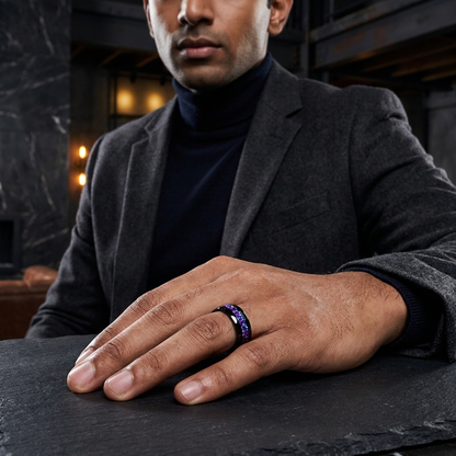 Black Tungsten Ring with Amethyst Inlay