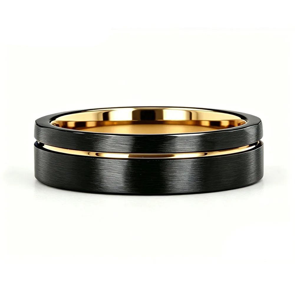 Black Tungsten Ring with Blue Groove Line