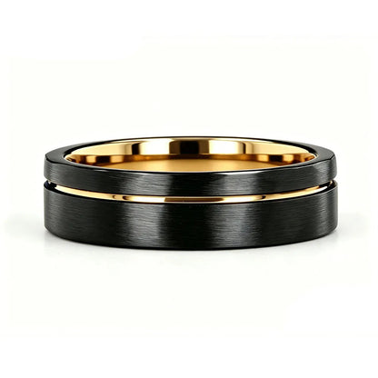 Black Tungsten Ring with Blue Groove Line