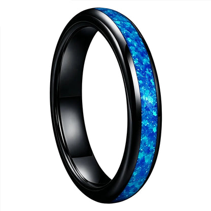 Black Tungsten Ring with Blue Opal Inlay