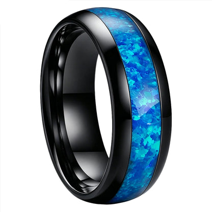 Black Tungsten Ring with Blue Opal Inlay