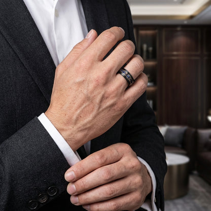 Black Tungsten Ring with Gold Edge & Lazuli Inlay