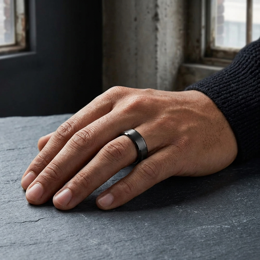 Black Tungsten Ring with I Love You Engraving
