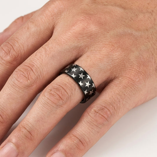 Black Tungsten Ring with Laser Star Engraving
