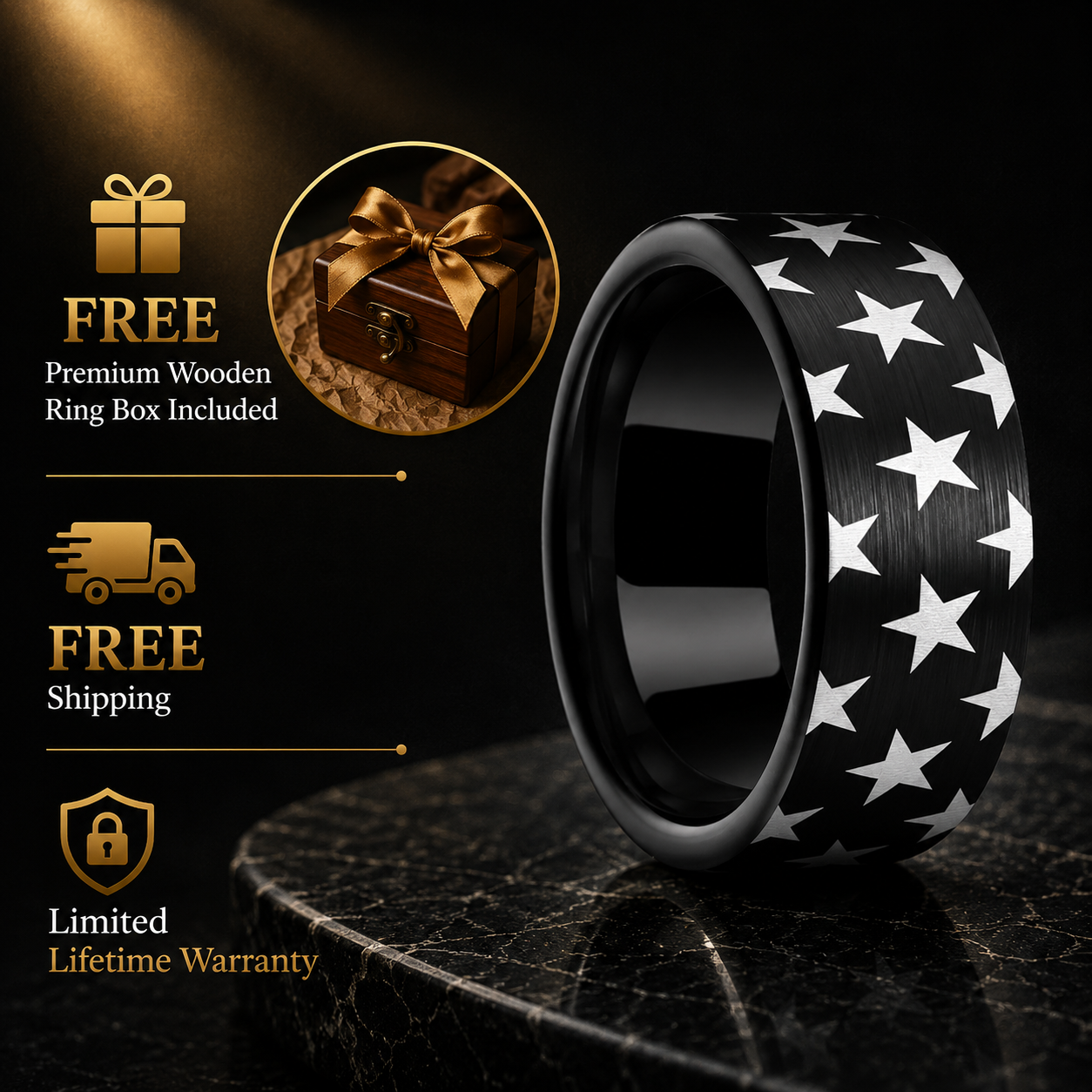 Black Tungsten Ring with Laser Star Engraving