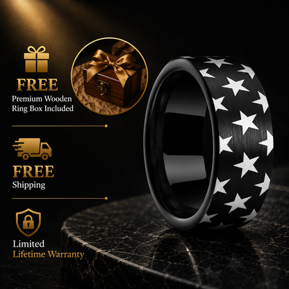Black Tungsten Ring with Laser Star Engraving