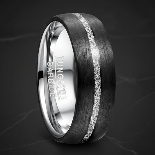 Black Tungsten Ring with Meteorite & Carbon Fiber