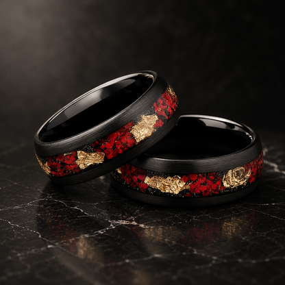 Black Tungsten Ring with Opal & Gold Leaf Inlay