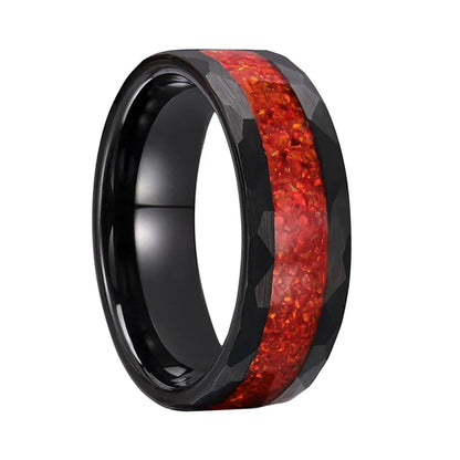 Black Tungsten Ring with Red Inlay