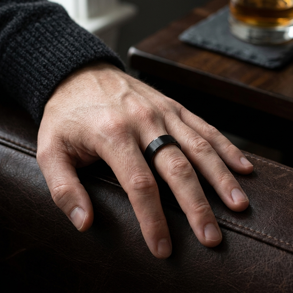 Black Tungsten Ring with Whiskey Barrel Wood Interior