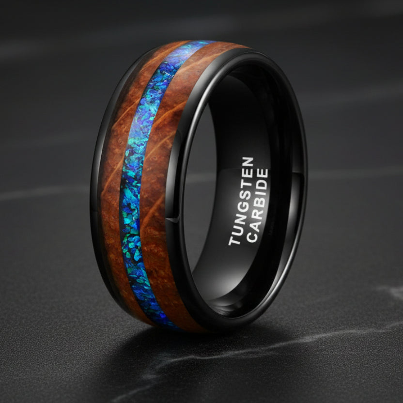 Black Tungsten Ring with Wood Inlay