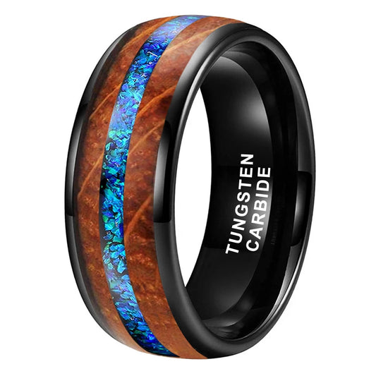 Black Tungsten Ring with Wood Inlay