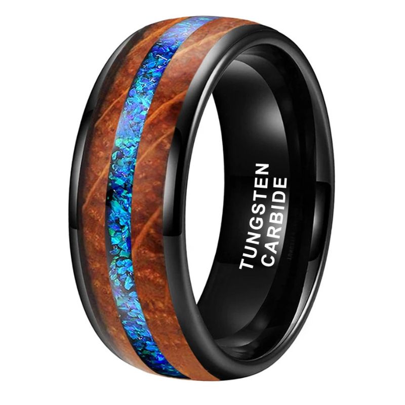 Black Tungsten Ring with Wood Inlay