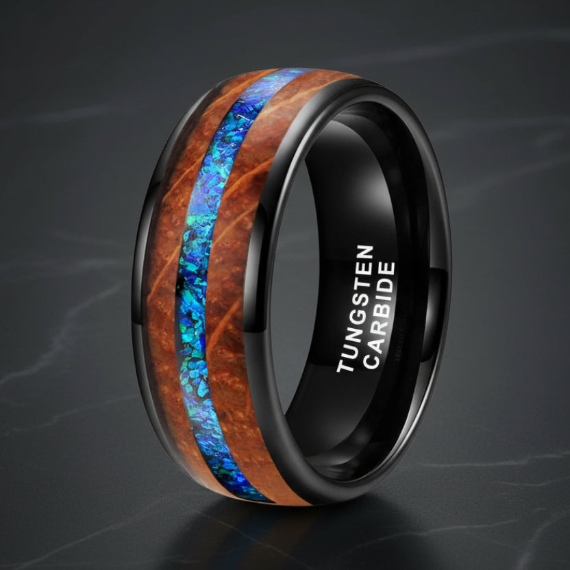 Black Tungsten Ring with Wood Inlay