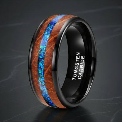 Black Tungsten Ring with Wood Inlay